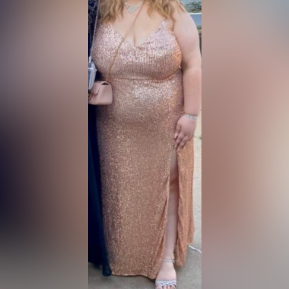 Morgan & Co Gold Sequin Maxi Dress with Slit